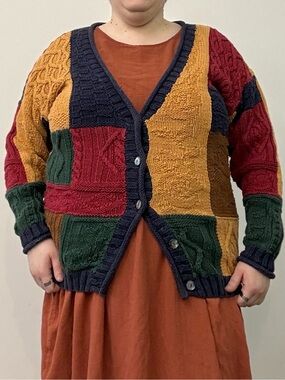 Capezio Multicolor Patchwork Cardigan - Mustard, Red, Green, Navy